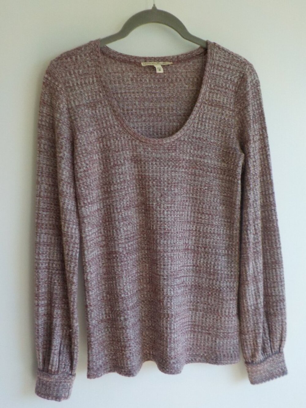 Express Sweater Top - X-Small- Burgundy Plum/White Mix Long Sleeve (2469)
